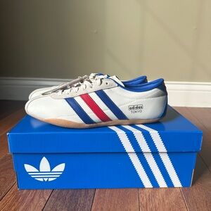 adidas Tokyo Women’s White Sneakers with Blue & Red Stripes